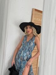 Kadın Beli Gipeli Etnik Desen Sıfır Kol Süprem Elbise