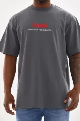 Unisex Baskılı Oversize T-Shirt - Füme