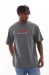 Unisex Baskılı Oversize T-Shirt - Füme