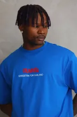 Unisex Baskılı Oversize T-Shirt - Mavi