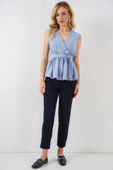 Kruvaze Yaka Kolsuz Bluz 966 - Mavi