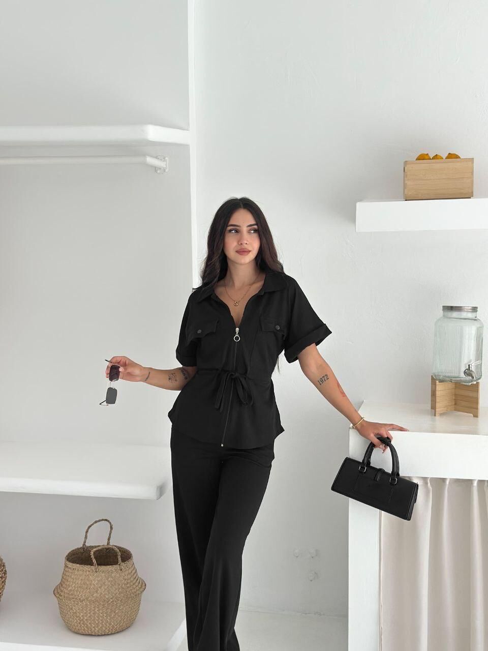 Premium Kalite Modal Kumaş Yelekli Siyah Alt Üst Takım