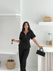 Premium Kalite Modal Kumaş Yelekli Siyah Alt Üst Takım