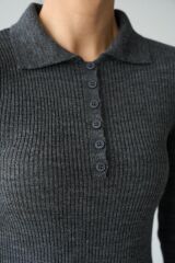 Polo Yaka 6 Düğmeli Kazak - Antrasit