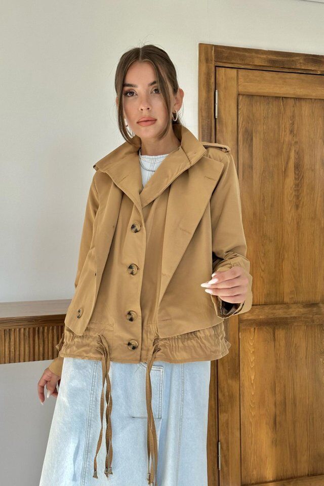 Camel Çift Katlı Kısa Ceket