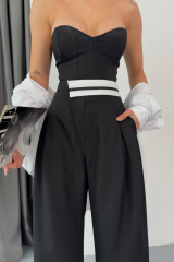 PANTOLON BEL ŞERİT DETAYLI - Siyah