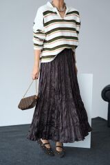 Saten Uzun Etek - KAHVE