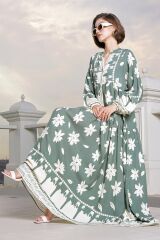 2423 Otantik Desenli Tesettür Elbise - Çağla