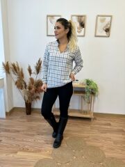 Kadın Uzun Kollu V Hakim Yaka çok Renkli Dokuma Bluz