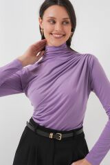 925 Büzgü Detaylı Sandy Bluz - Lila