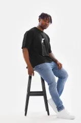 Unisex Baskılı Oversize T-Shirt - Siyah