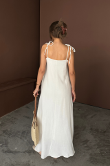 ASKILI UZUN SALAŞ MÜSLİN ELBİSE - Beyaz