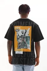 Unisex Baskılı Oversize T-Shirt - Siyah