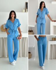 Premium Kalite Modal Kumaş Yelekli Mavi Alt Üst Takım