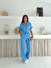 Premium Kalite Modal Kumaş Yelekli Mavi Alt Üst Takım