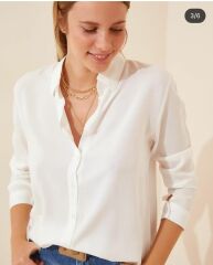 %100 Viskon İpeksi Dokulu Beyaz Gömlek Premium Serisi