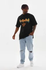 Unisex Baskılı Oversize T-Shirt - Siyah