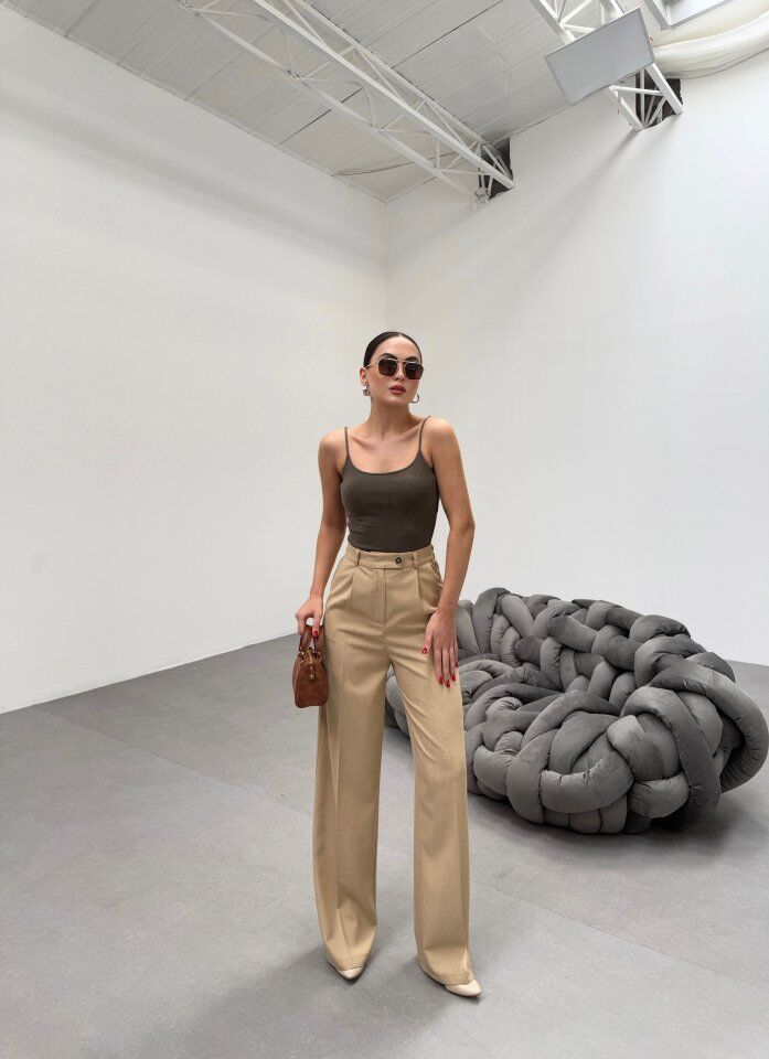 Trio Arka Bel Lasti̇k Detayli Palazzo Pantolon