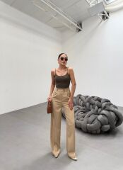 Trio Arka Bel Lasti̇k Detayli Palazzo Pantolon