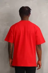 Unisex Baskılı Oversize T-Shirt - Kırmızı