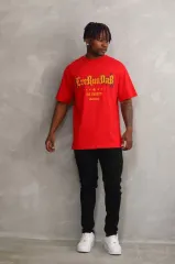 Unisex Baskılı Oversize T-Shirt - Kırmızı