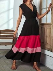 Kadın Kısa Kollu Kruvaze Yakalı çok Renkli Aerobin Elbise