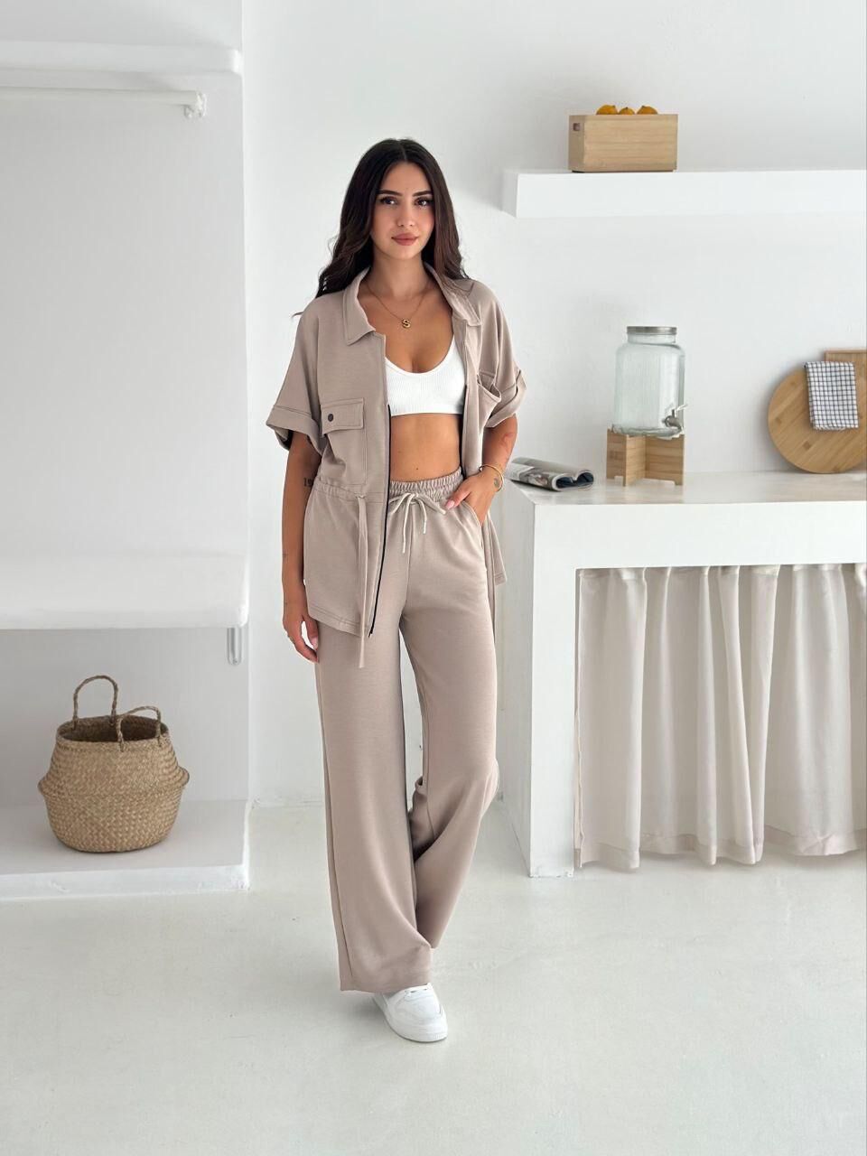 Premium Kalite Modal Kumaş Yelekli Bej Alt Üst Takım