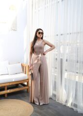 Keten Önü Çapraz Parçali Lasti̇kli̇ Ve Bağcikli Geni̇ş Paça Pantolon