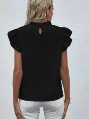 Kadın Kısa Kollu Fırfır Yakalı Bürümcük Bluz