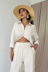 Bej Jakar Petek Gömlek Ve Pantolon Takım