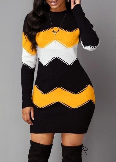 Kadın Uzun Kollu Bisiklet Yaka Triko Elbise