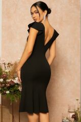 Kadın Kısa Kelebek Kollu Kruvaze Yaka Ithal Krep Midi Elbise