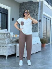 Kadın Kristal Kumaş Garnili Cep Detaylı Ikili Takım