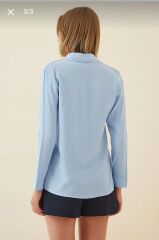 %100 Viskon İpeksi Dokulu Buz Mavisi Gömlek Premium Serisi