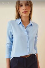 %100 Viskon İpeksi Dokulu Buz Mavisi Gömlek Premium Serisi