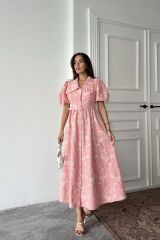 Pembe Bebe Yaka Balon Kollu Elbise