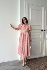 Pembe Bebe Yaka Balon Kollu Elbise