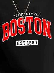 Erkek Uzun Kollu Bisiklet Yaka Boston Yazılı Iki Iplik Bluz