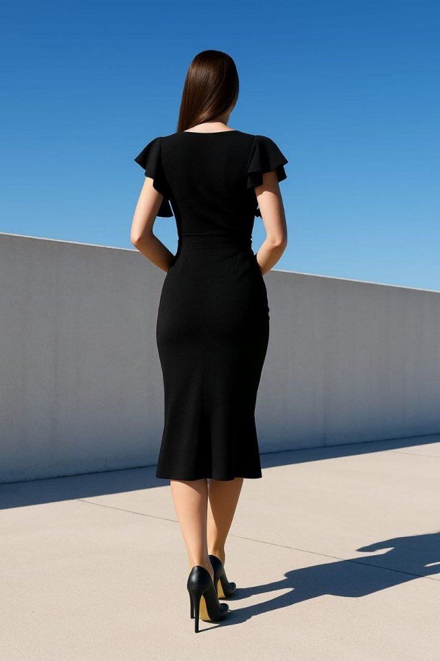 Kadın Simli Elbise Kol Pileli Yırtmaç Detaylı Elbise