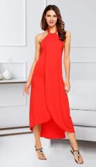 Boyun Askılı Eteği Kruvaze Kesim Viskon Kumaş Elbise