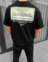 Unisex Baskılı Oversize T-Shirt - Siyah