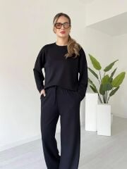 Premium Serisi Modal Kumaş Bisiklet Yaka Uzun Kol Siyah Alt-Üst Takım