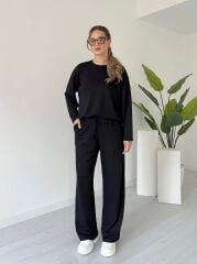 Premium Serisi Modal Kumaş Bisiklet Yaka Uzun Kol Siyah Alt-Üst Takım