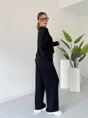 Premium Serisi Modal Kumaş Bisiklet Yaka Uzun Kol Siyah Alt-Üst Takım