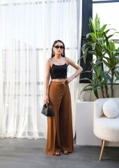 Keten Önü Çapraz Parçali Lasti̇kli̇ Ve Bağcikli Geni̇ş Paça Pantolon