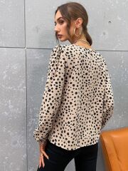 Kadın Uzun Kollu Bisiklet Yaka Desenli Bluz