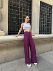 Yüksek Bel Palazzo Metal DüğmePantolon