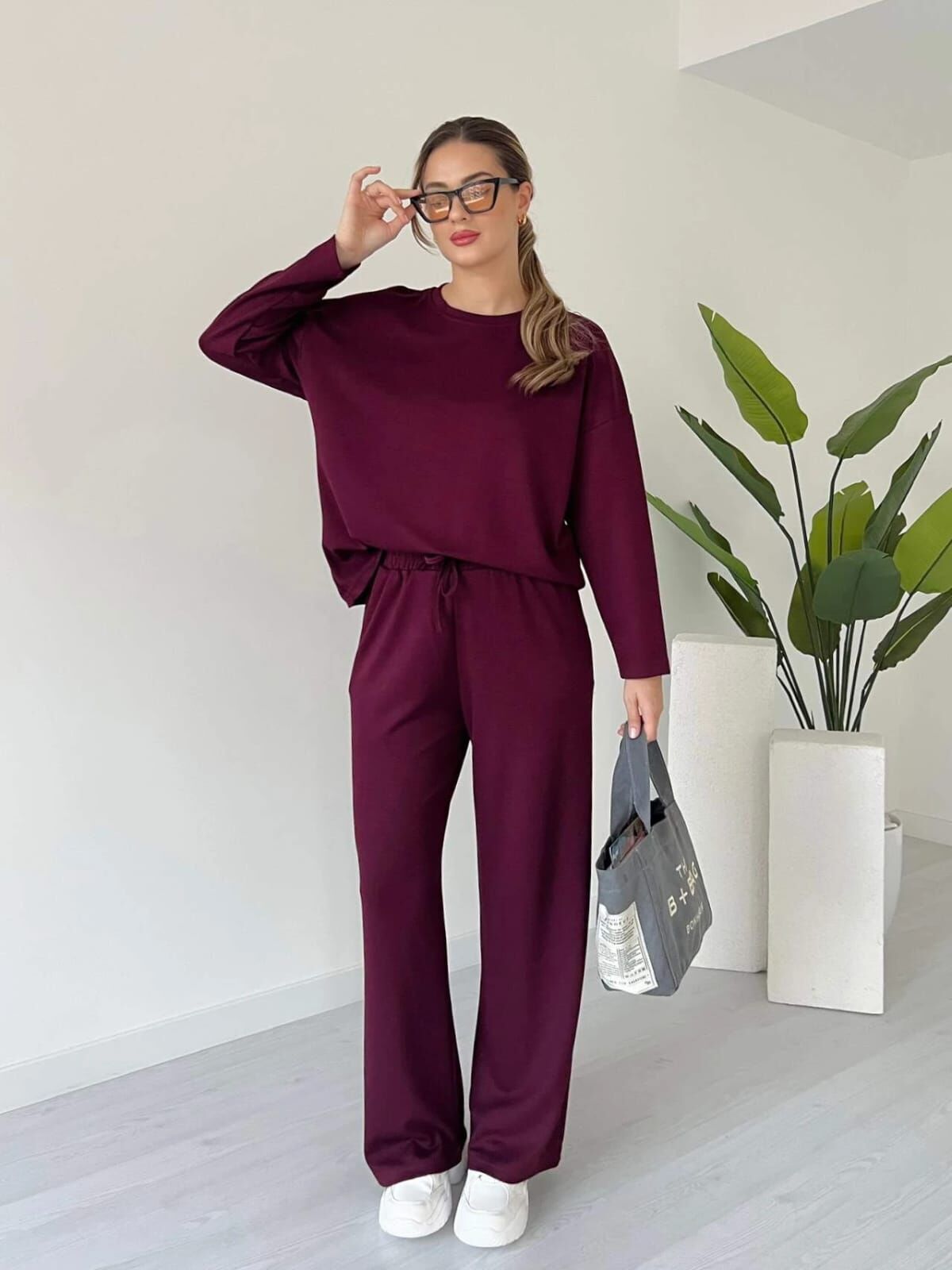 Premium Serisi Modal Kumaş Bisiklet Yaka Uzun Kol Bordo Alt-Üst Takım