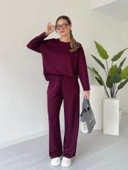 Premium Serisi Modal Kumaş Bisiklet Yaka Uzun Kol Bordo Alt-Üst Takım