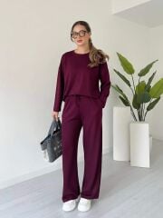 Premium Serisi Modal Kumaş Bisiklet Yaka Uzun Kol Bordo Alt-Üst Takım